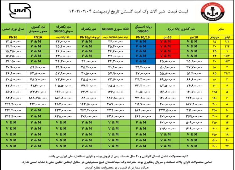 لیست قیمت وگ امید گلستان